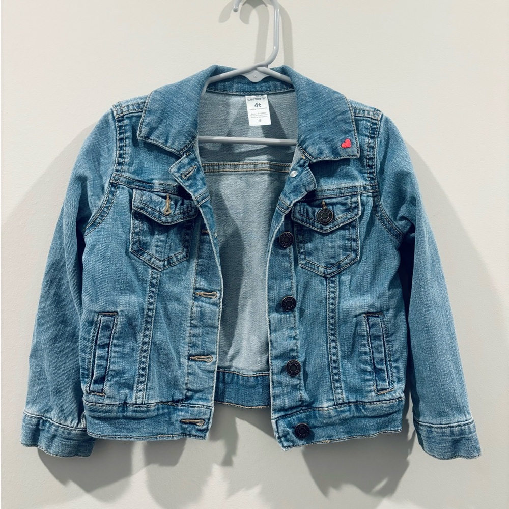 Carter's Toddler Girls 4T Denim Blue Jean Jacket Heart embroidery